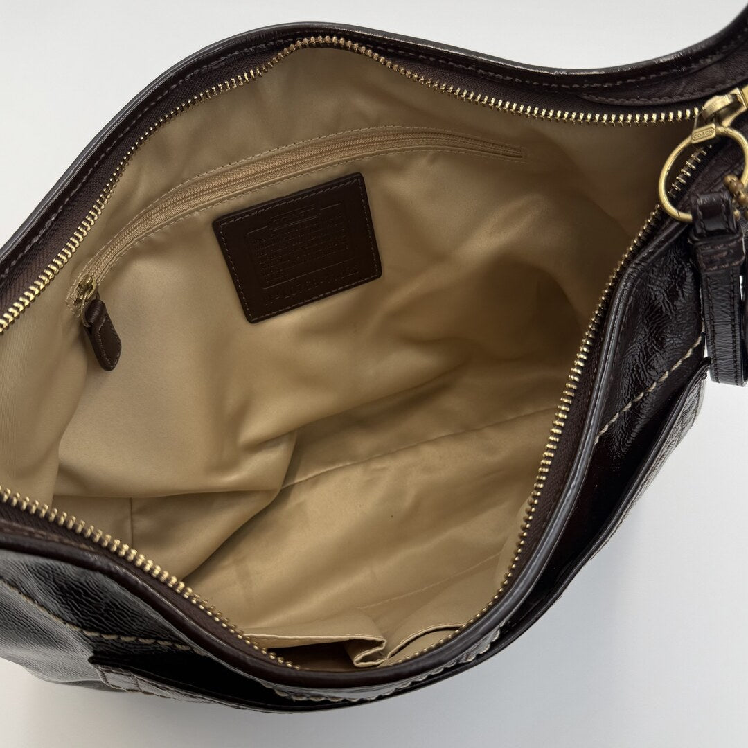 Coach Hobo Patent Leather Dark Brown Shoulder Bag