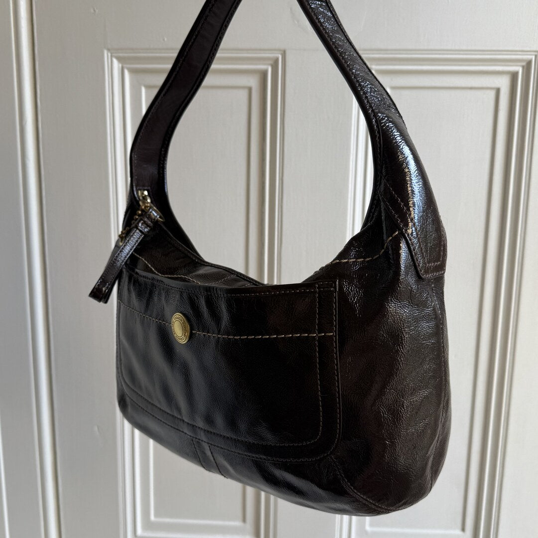 Coach Hobo Patent Leather Dark Brown Shoulder Bag