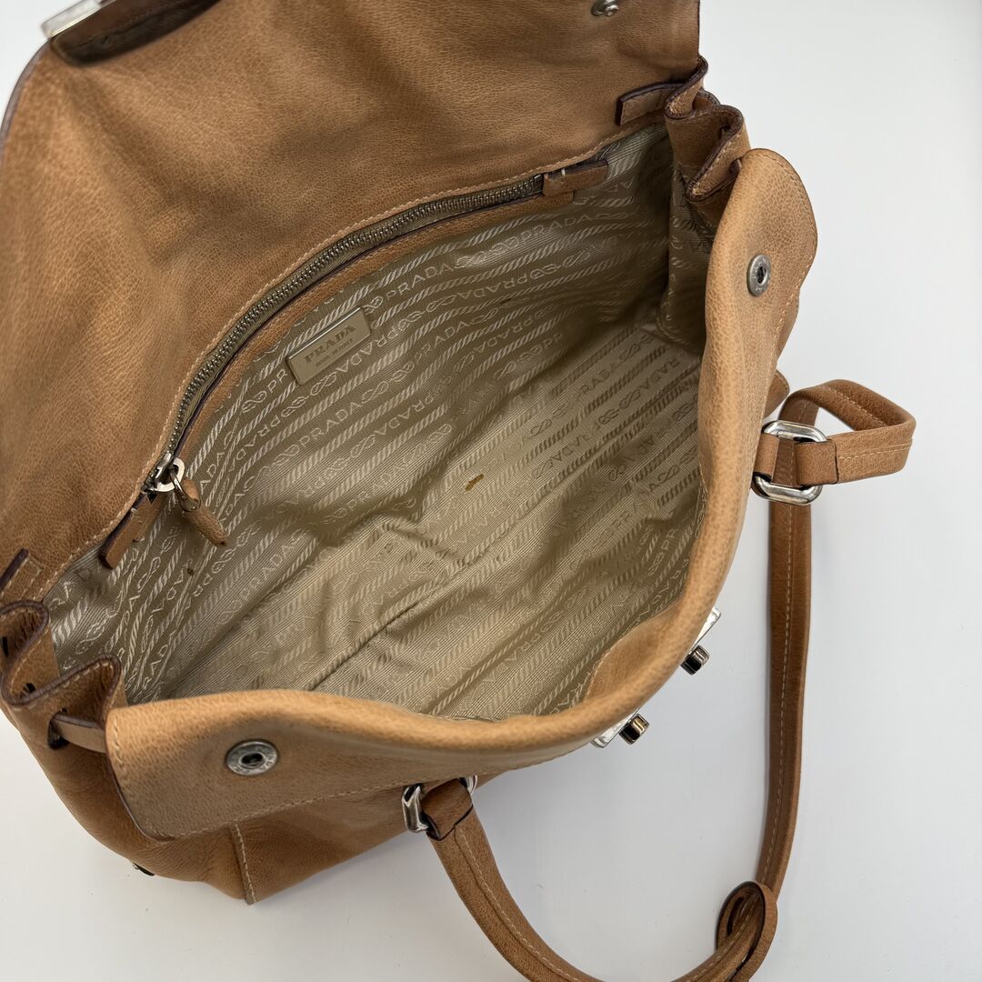 2005 Prada Vitello Easy Leather Brown Shoulder Bag