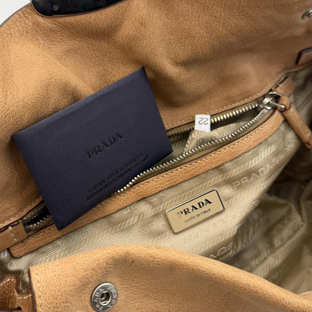 2005 Prada Vitello Easy Leather Brown Shoulder Bag
