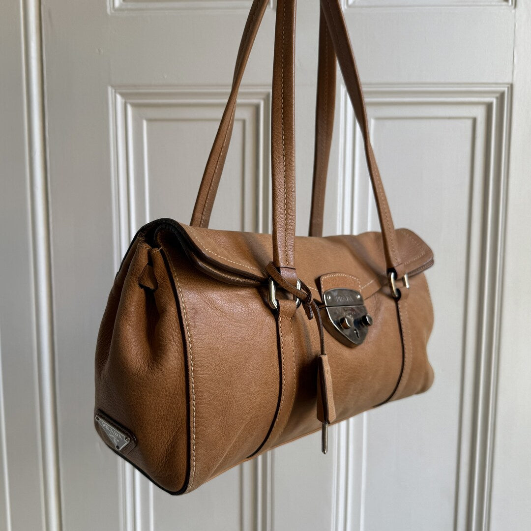 2005 Prada Vitello Easy Leather Brown Shoulder Bag