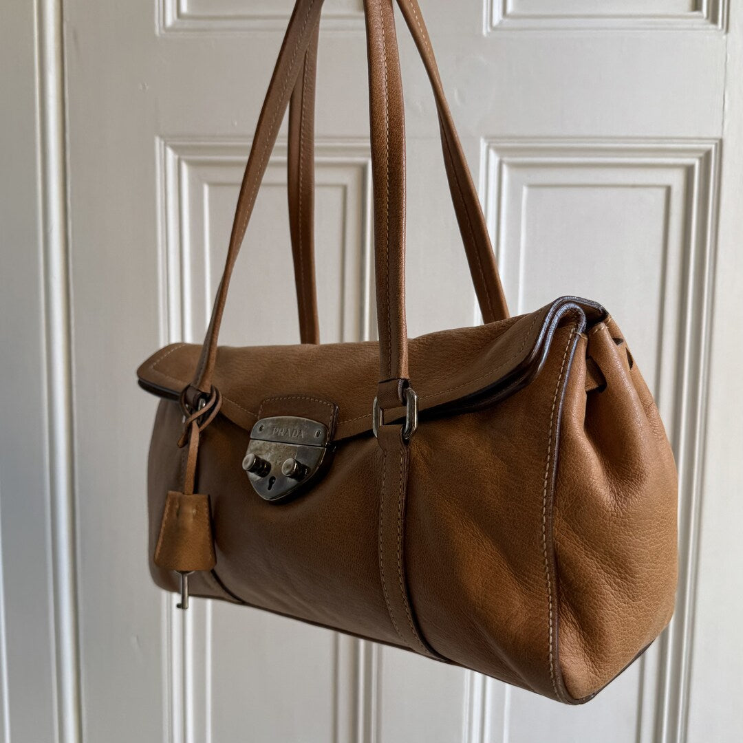 2005 Prada Vitello Easy Leather Brown Shoulder Bag