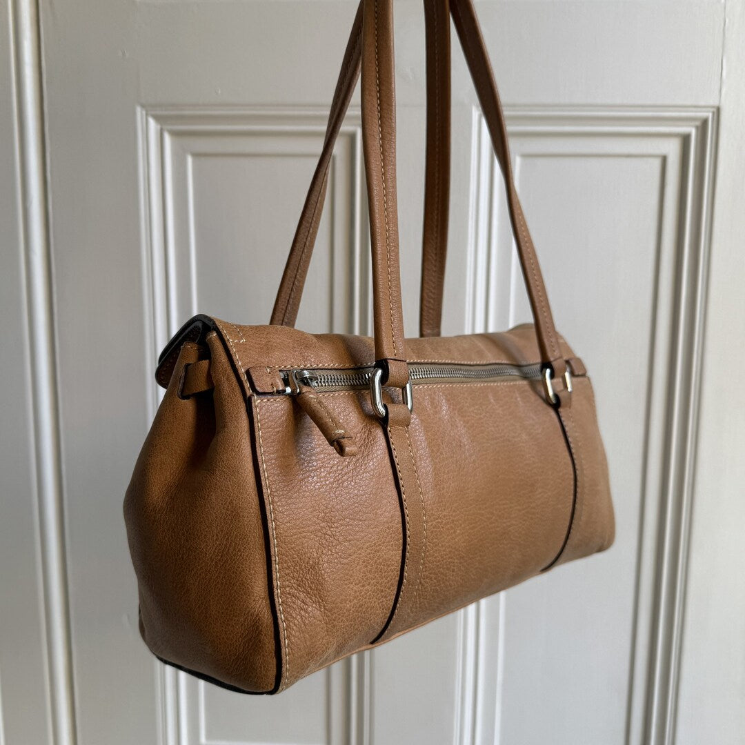 2005 Prada Vitello Easy Leather Brown Shoulder Bag