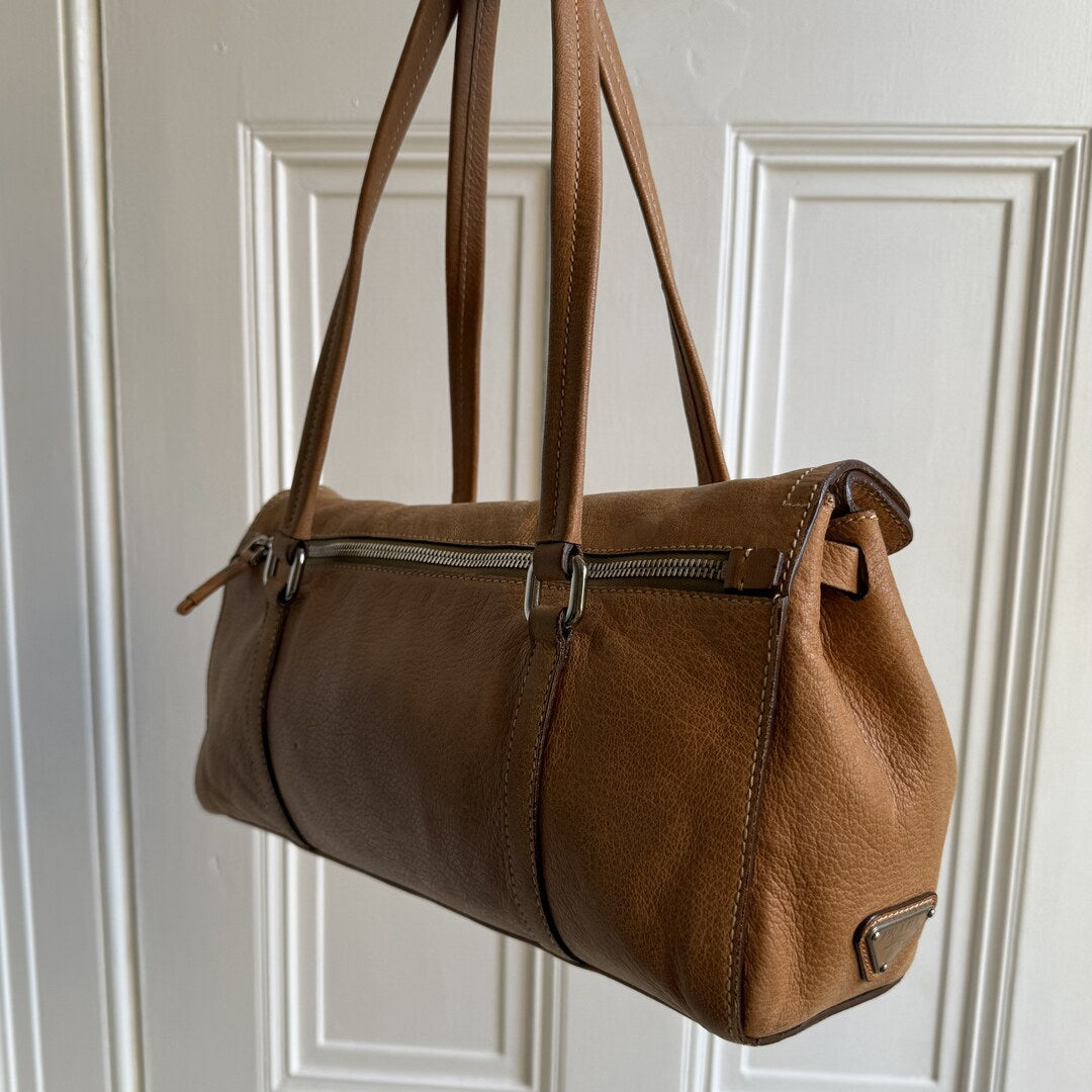 2005 Prada Vitello Easy Leather Brown Shoulder Bag