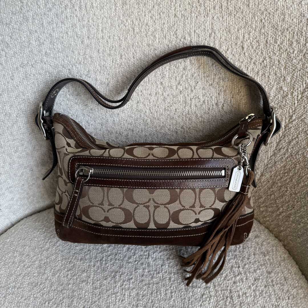 Coach Signature Tassel Brown Shoulder Bag