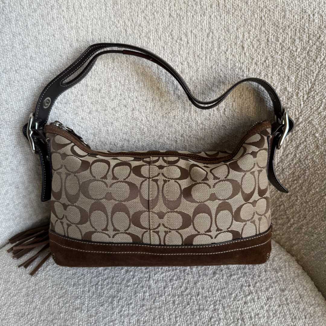 Coach Signature Tassel Brown Shoulder Bag