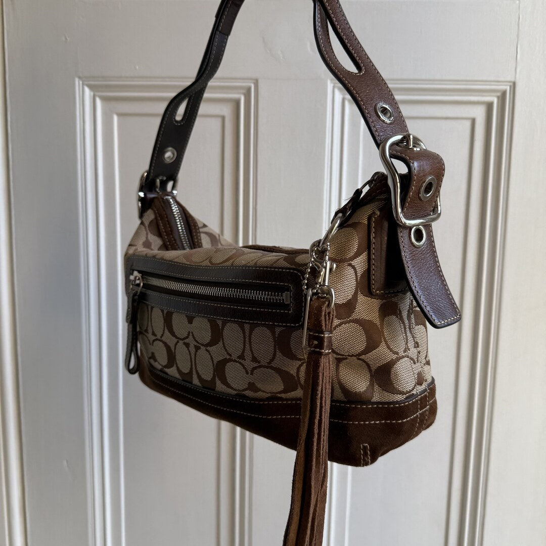 Coach Signature Tassel Brown Shoulder Bag