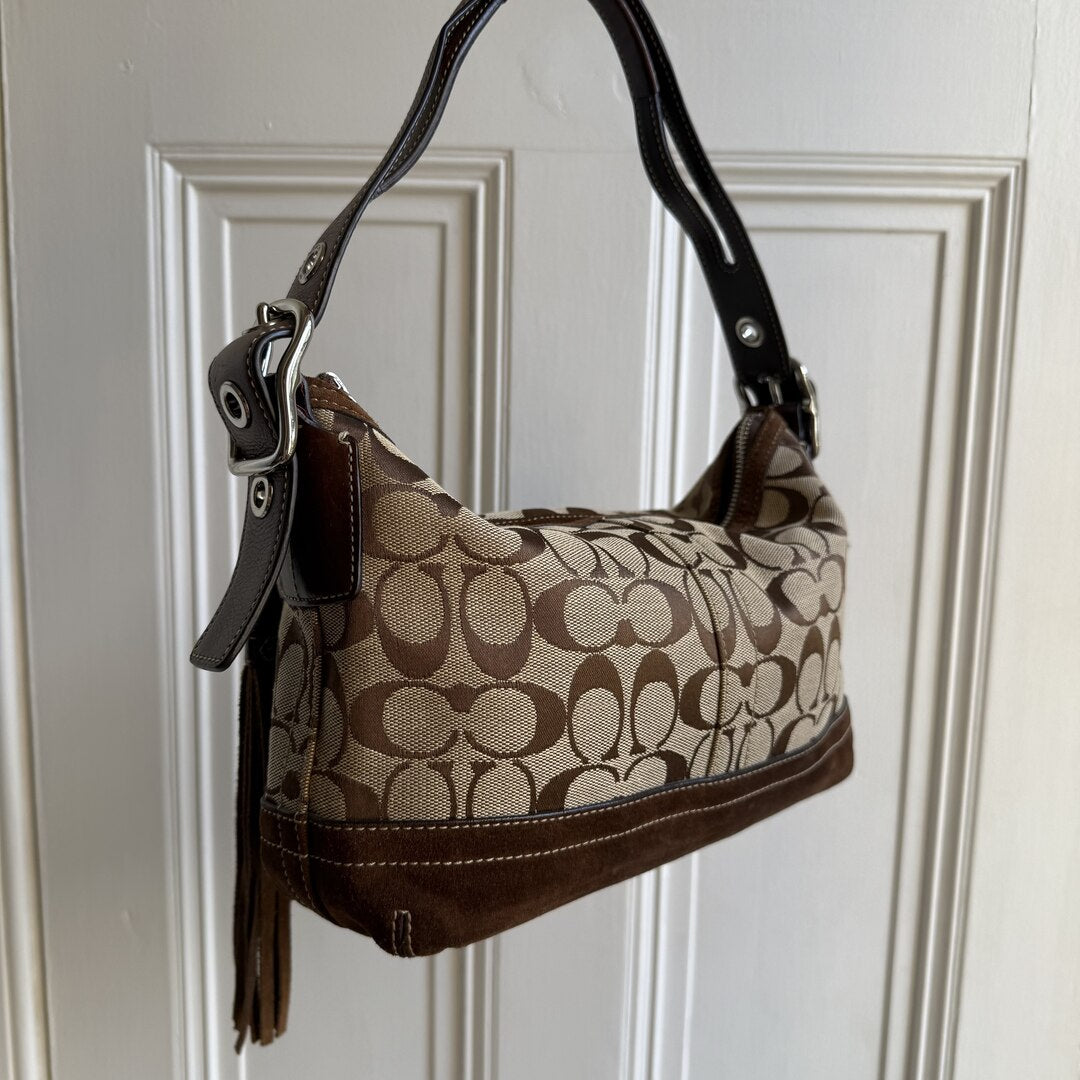 Coach Signature Tassel Brown Shoulder Bag