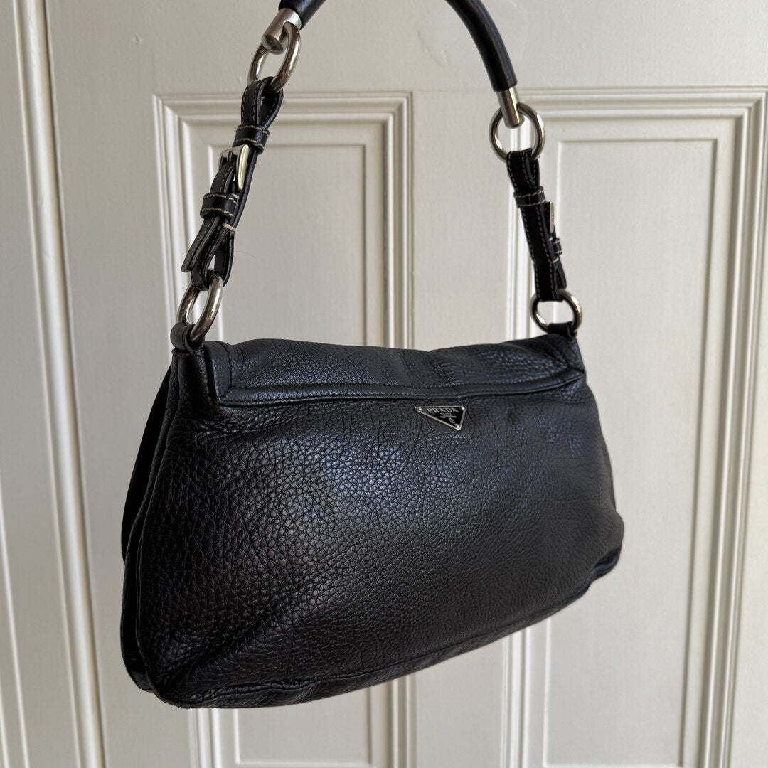 2004 Vitello Daino Black Leather Shoulder Bag