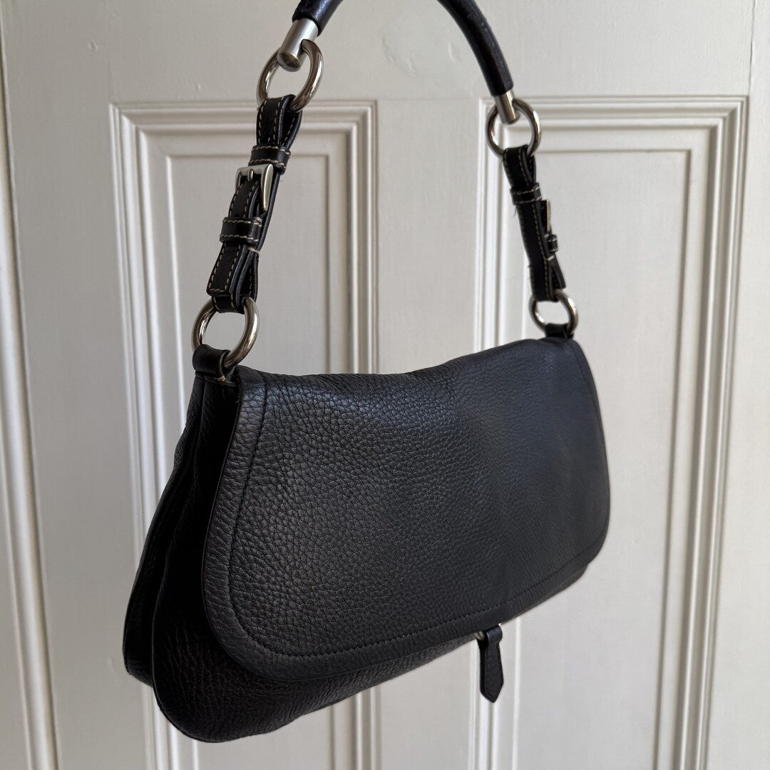 2004 Vitello Daino Black Leather Shoulder Bag