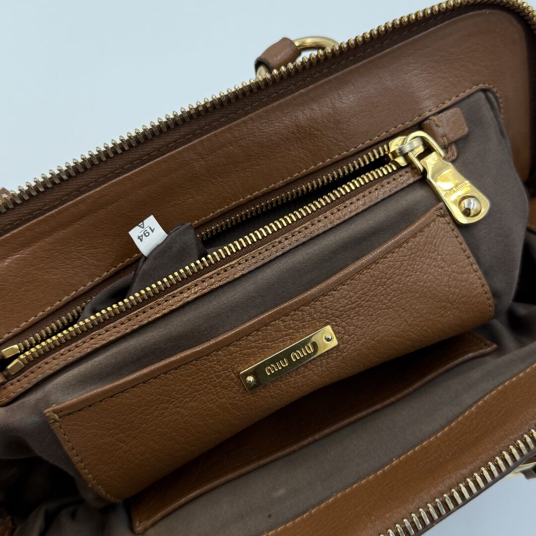 Miu Miu Vitello Madras Leather Brown Handbag