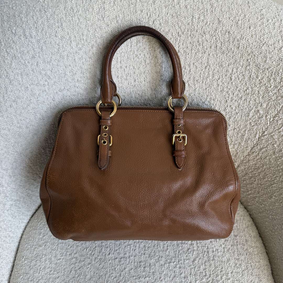 Miu Miu Vitello Madras Leather Brown Handbag