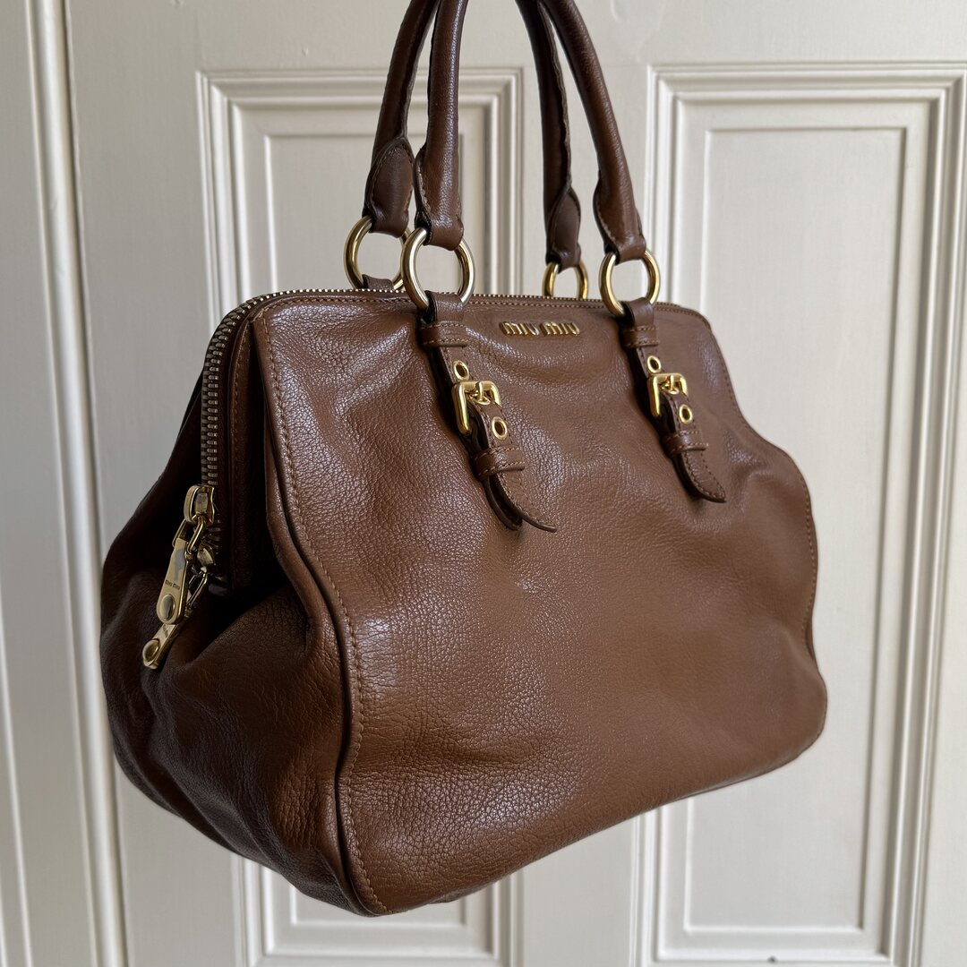 Miu Miu Vitello Madras Leather Brown Handbag