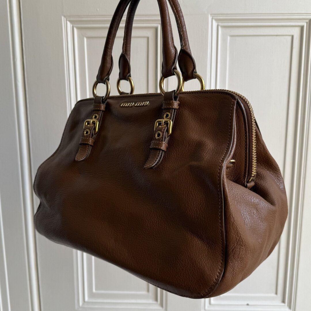 Miu Miu Vitello Madras Leather Brown Handbag