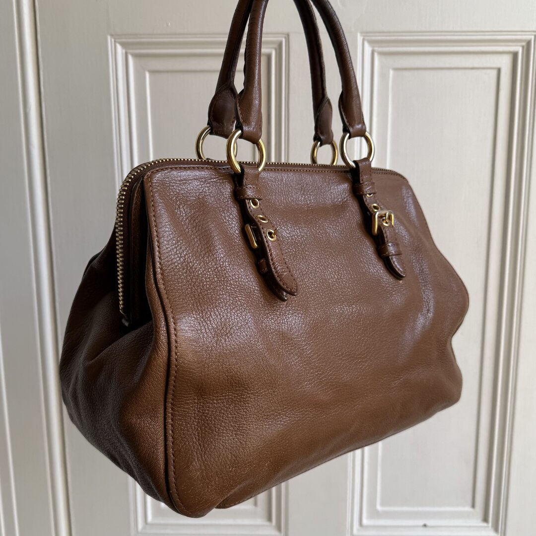 Miu Miu Vitello Madras Leather Brown Handbag