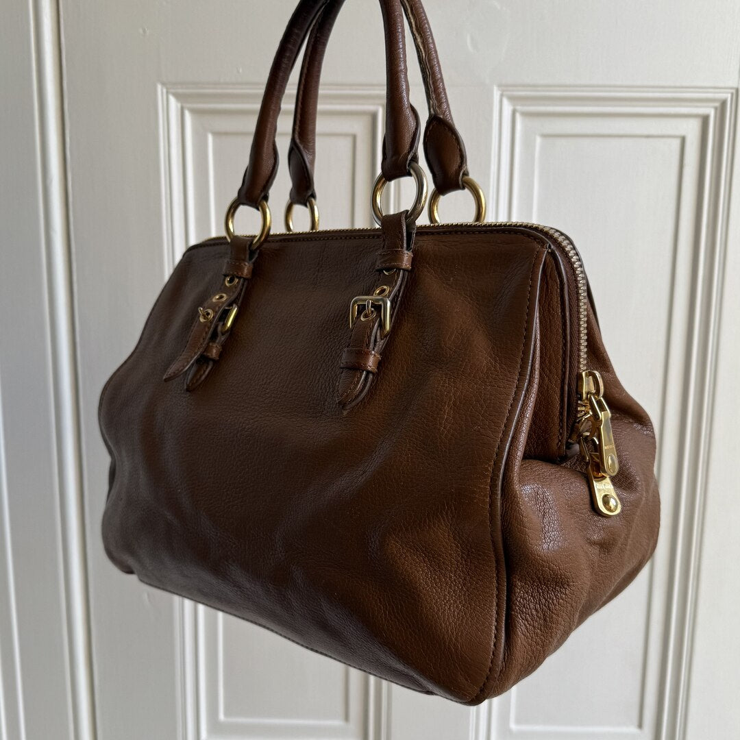 Miu Miu Vitello Madras Leather Brown Handbag