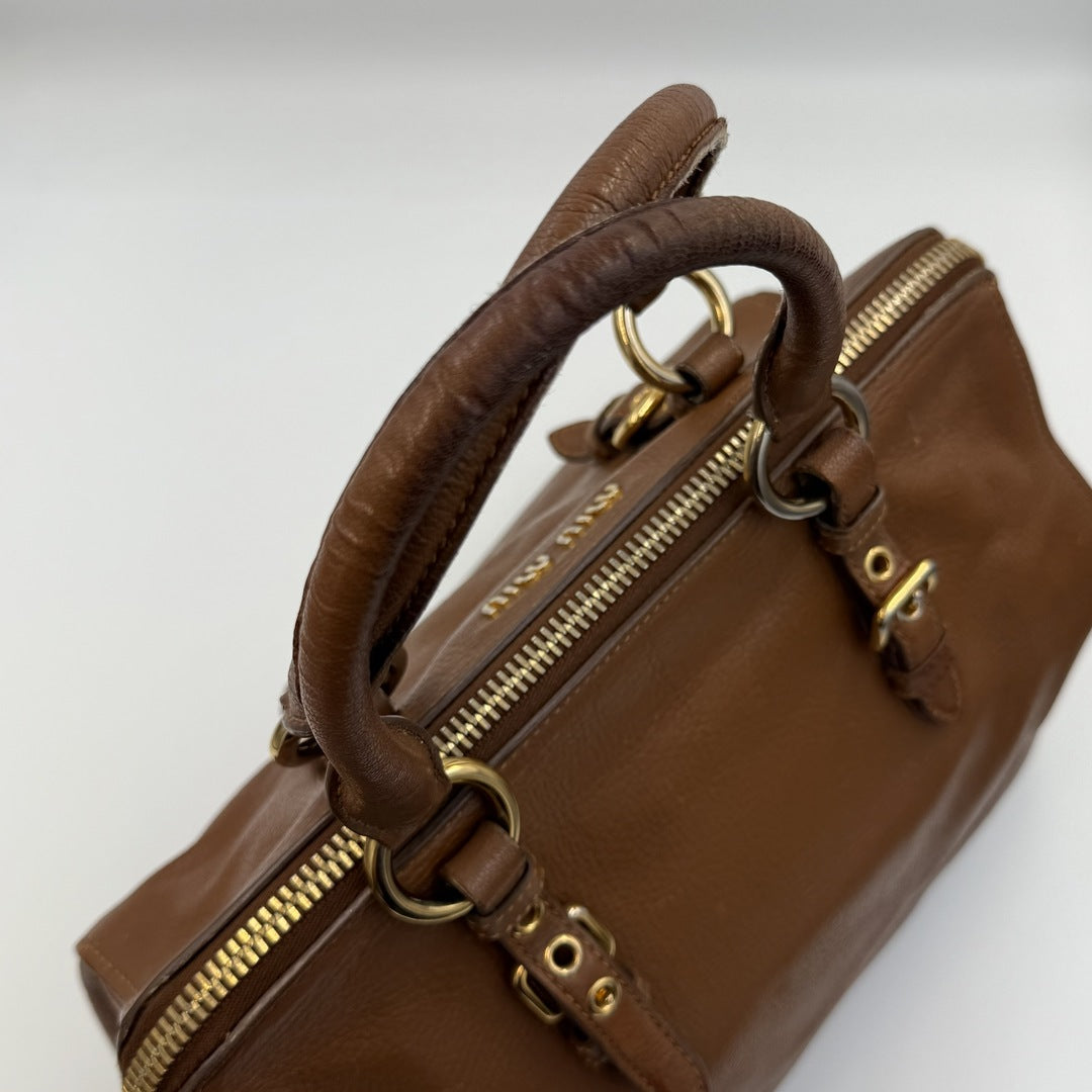 Miu Miu Vitello Madras Leather Brown Handbag