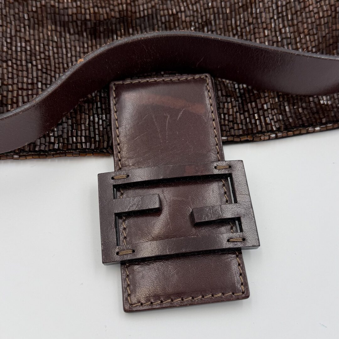 Fendi Sequin Beaded Brown Baguette Shoulder Bag