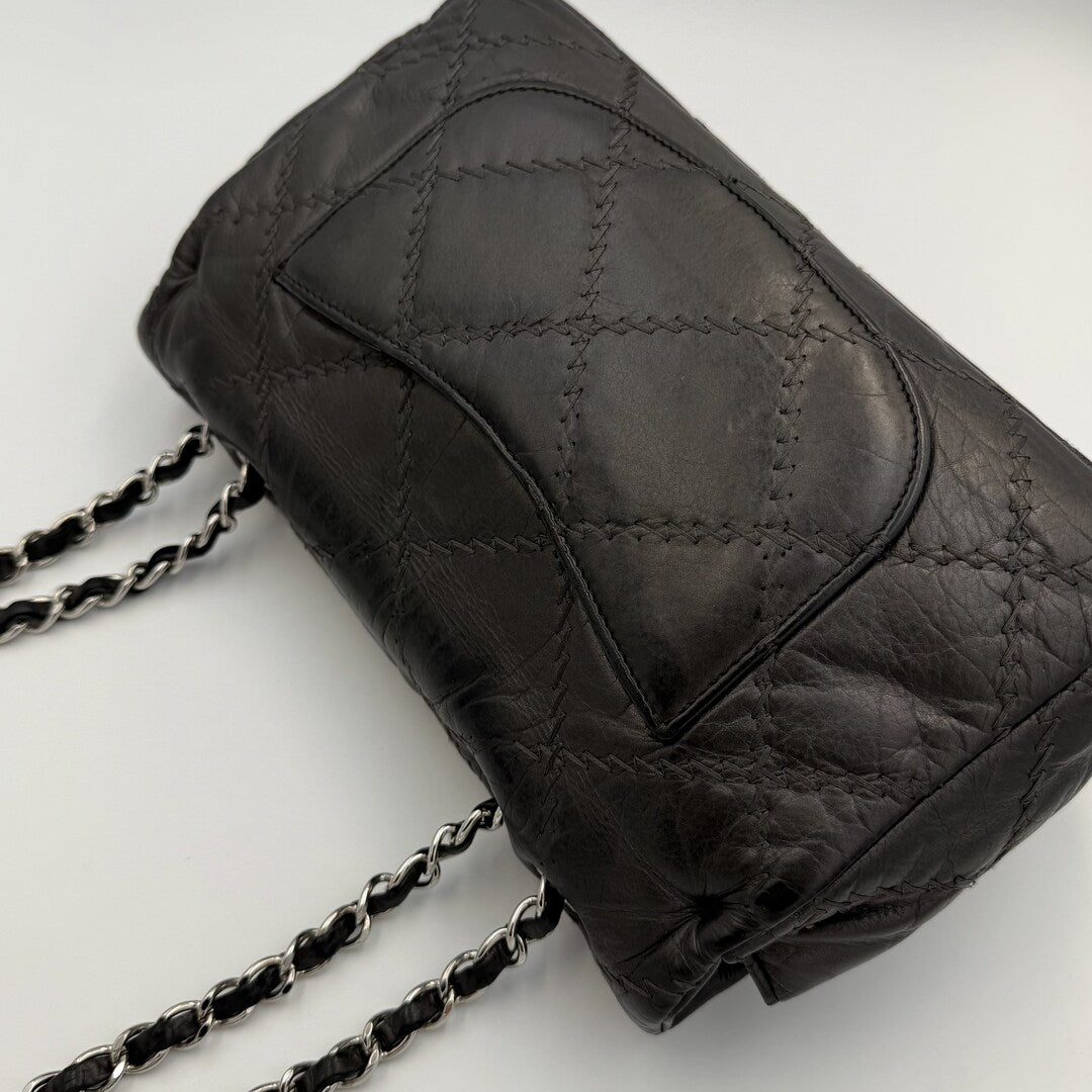 2011 Chanel Wild Stitch Metallic Grey Silver Chain Flap Bag