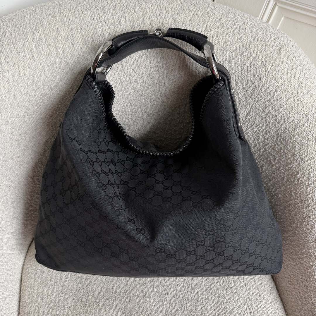 Gucci GG Canvas Horsebit Hobo Black Large Shoulder Bag – JennyHayley