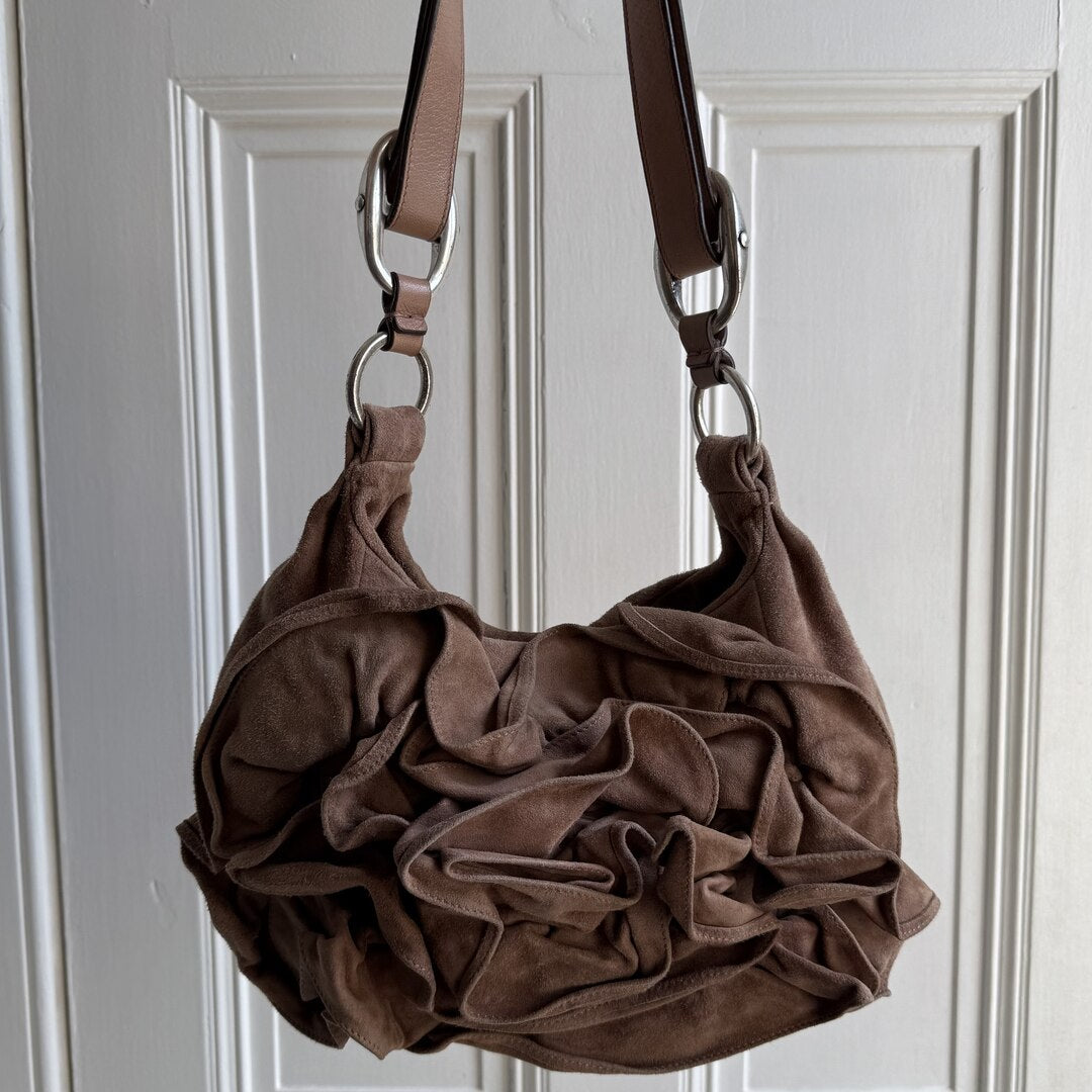 Yves Saint Laurent Rive Gauche Suede Nadja Brown Shoulder Bag