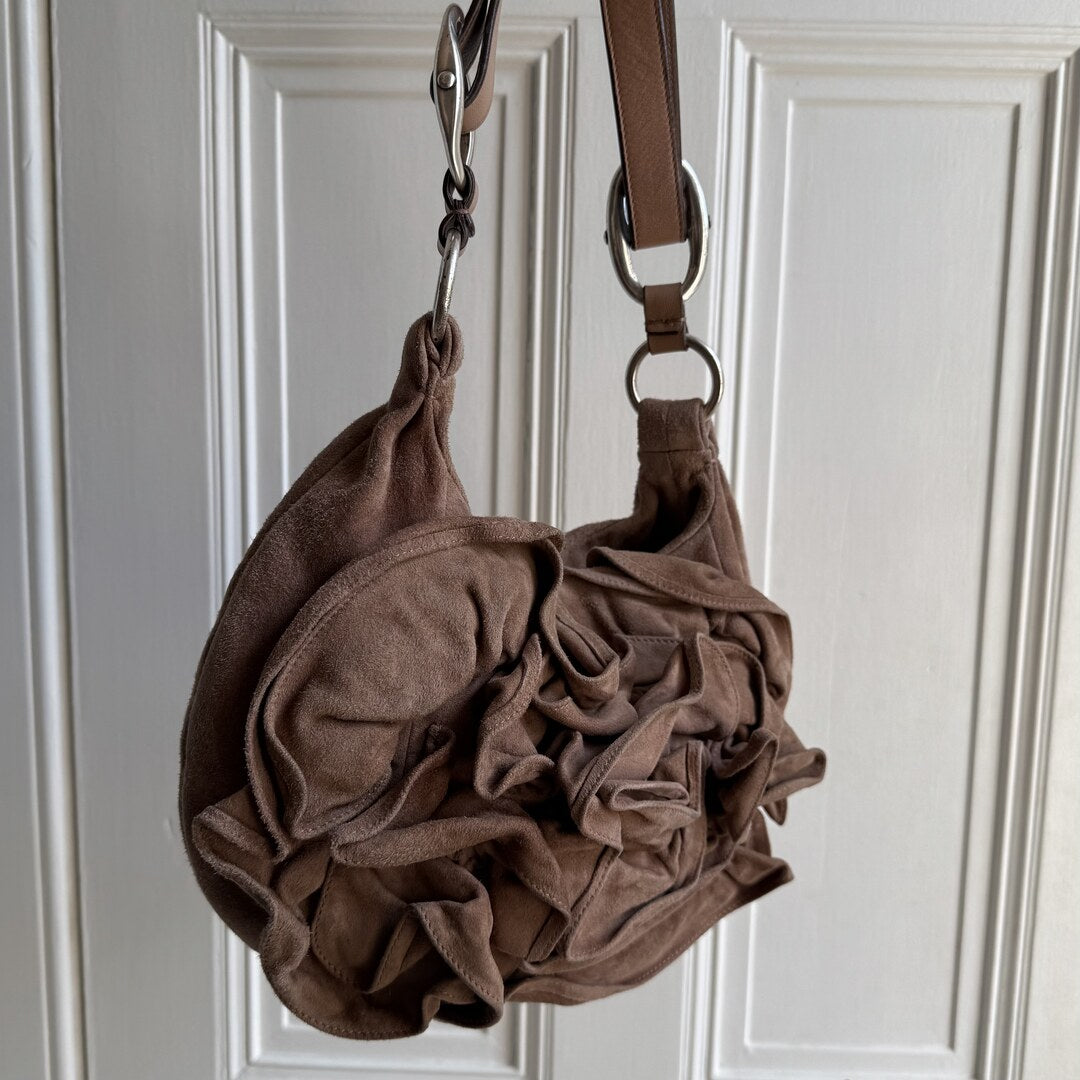 Yves Saint Laurent Rive Gauche Suede Nadja Brown Shoulder Bag