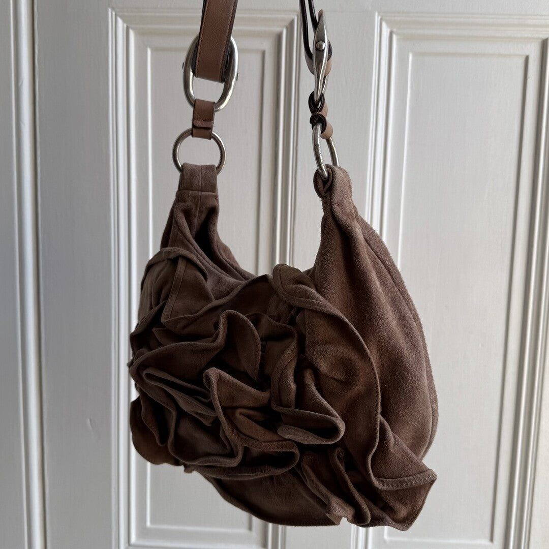 Yves Saint Laurent Rive Gauche Suede Nadja Brown Shoulder Bag