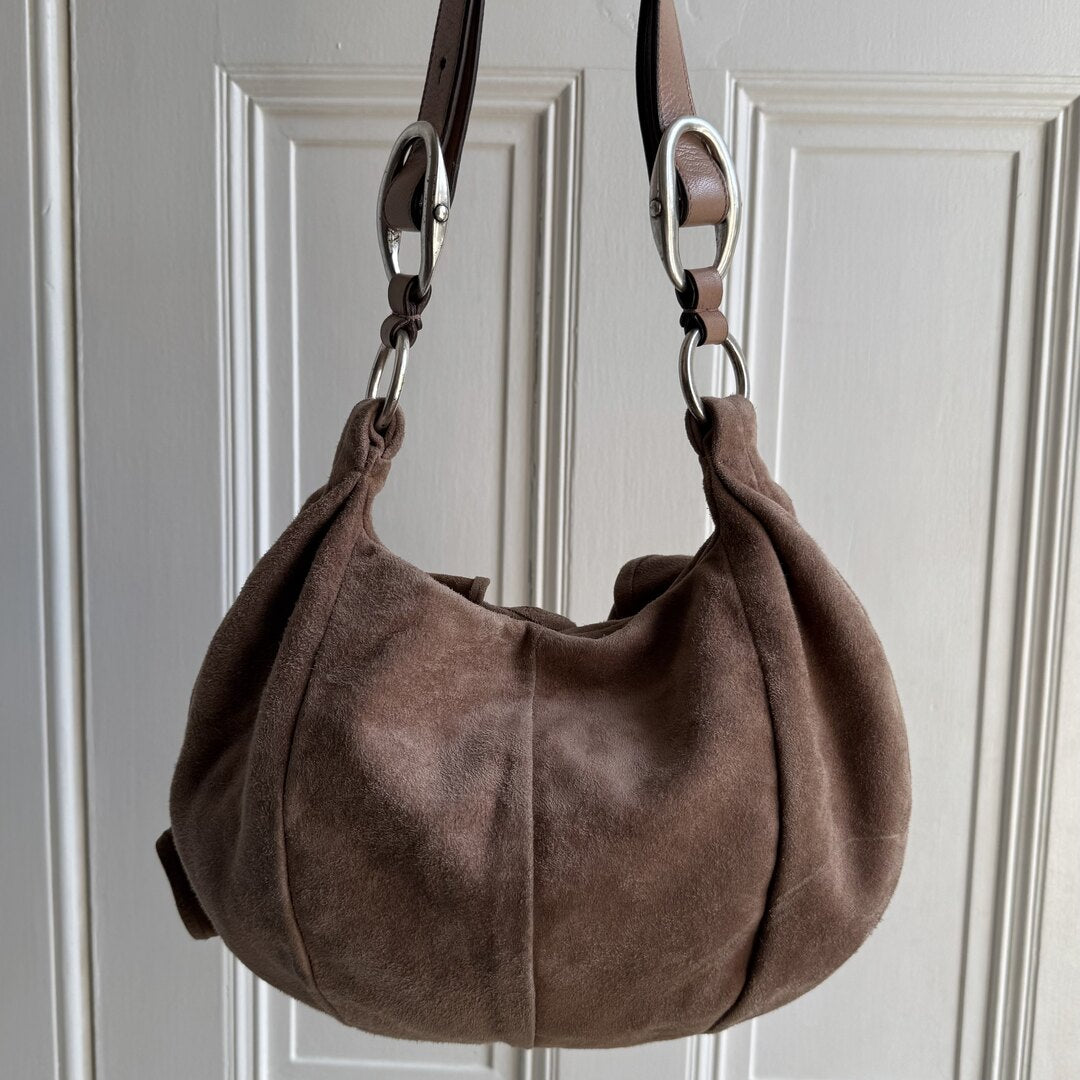 Yves Saint Laurent Rive Gauche Suede Nadja Brown Shoulder Bag
