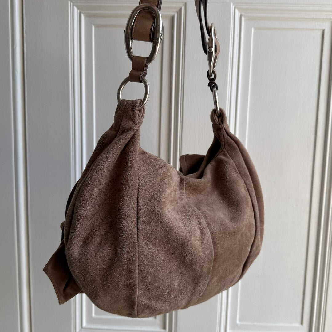 Yves Saint Laurent Rive Gauche Suede Nadja Brown Shoulder Bag