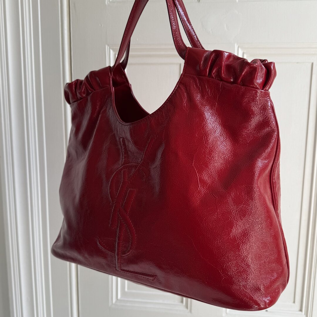Yves Saint Laurent Hobo Patent Leather Red Tote Bag