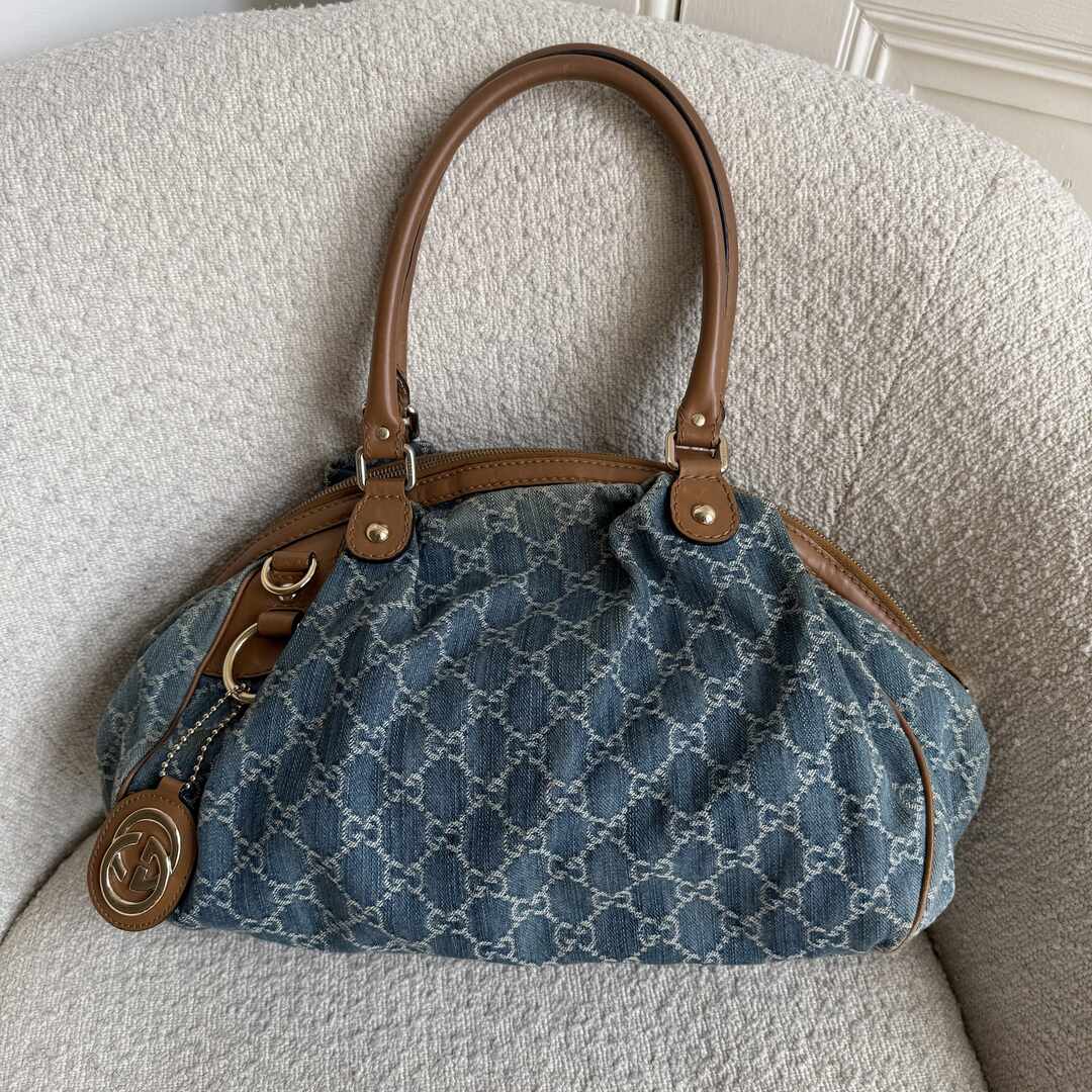 Gucci GG Denim Sukey Blue Tote Bag