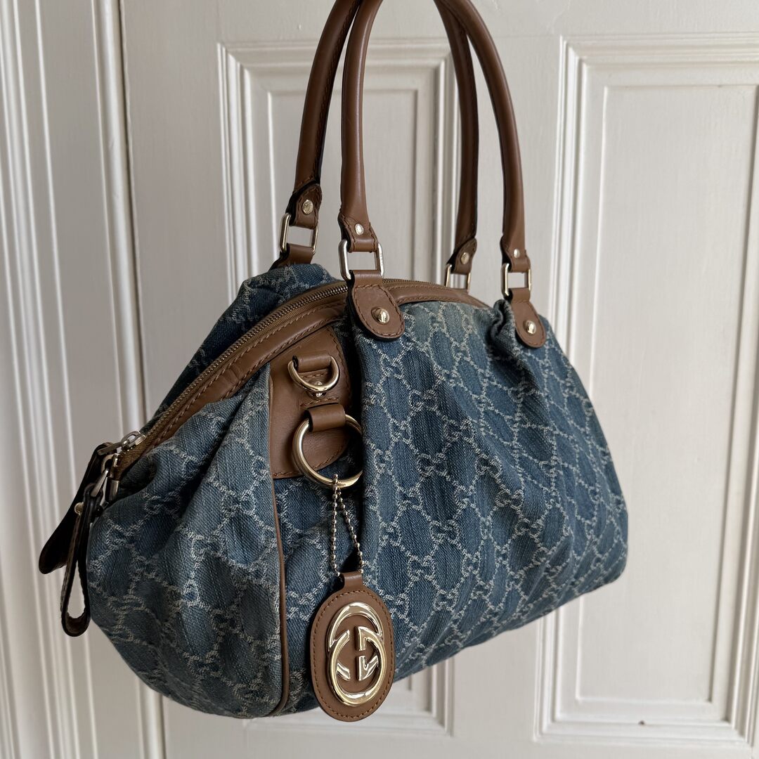 Gucci GG Denim Sukey Blue Tote Bag