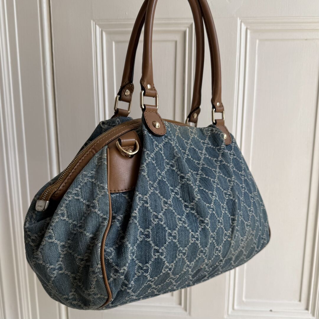 Gucci GG Denim Sukey Blue Tote Bag