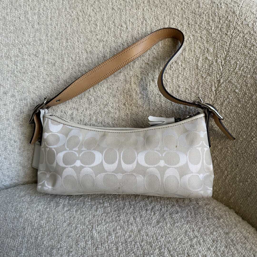 Coach Signature White Baguette Shoulder Bag