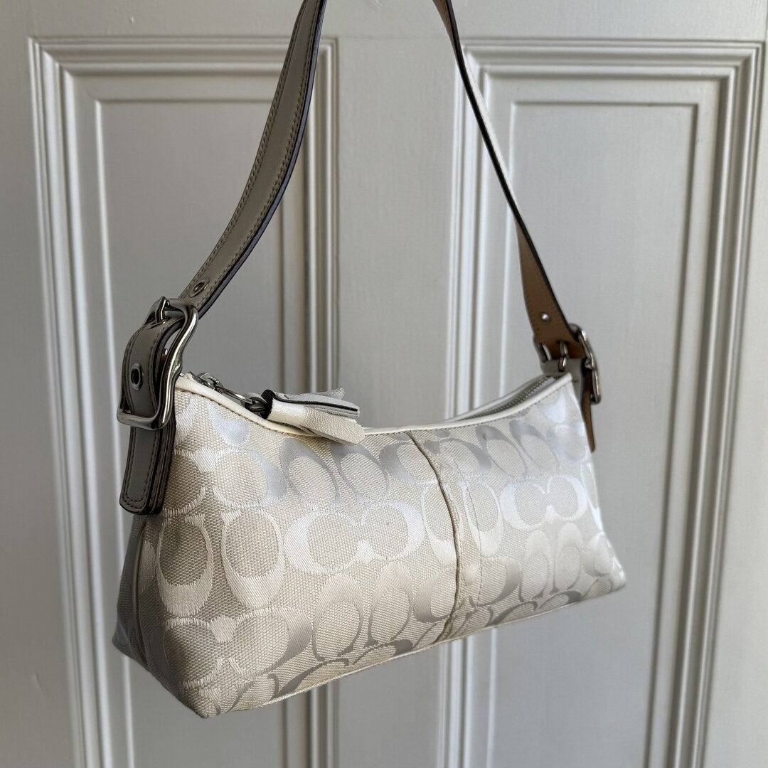 Coach Signature White Baguette Shoulder Bag