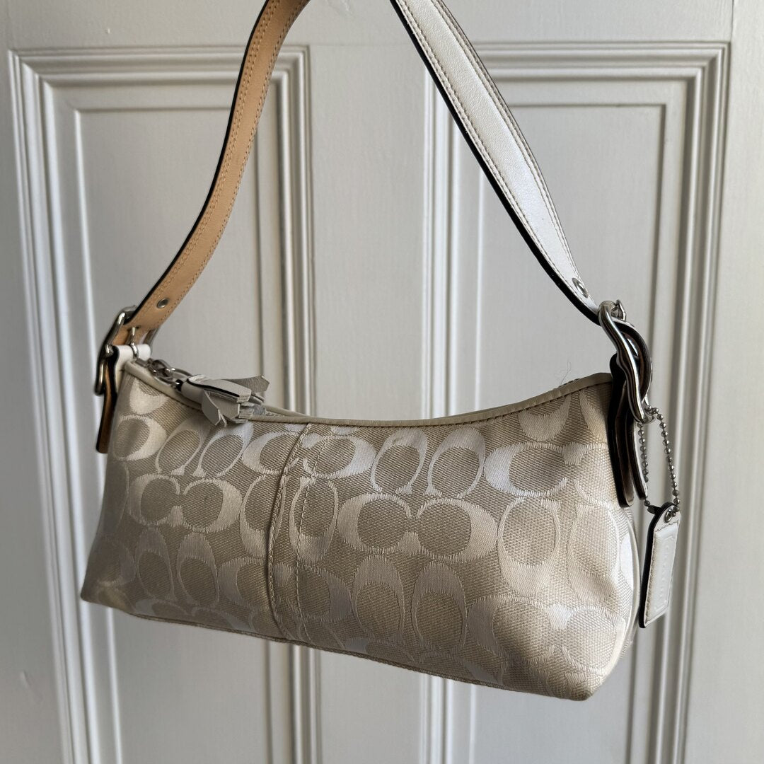 Coach Signature White Baguette Shoulder Bag