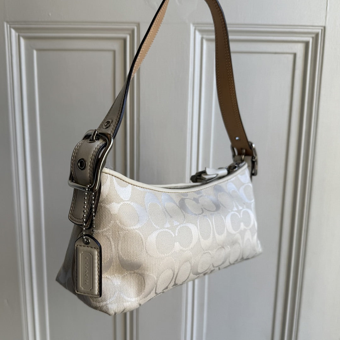 Coach Signature White Baguette Shoulder Bag
