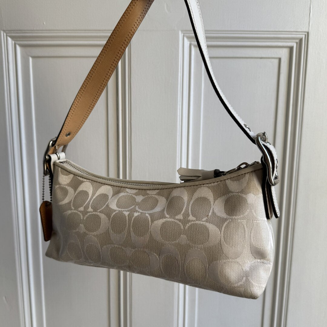 Coach Signature White Baguette Shoulder Bag