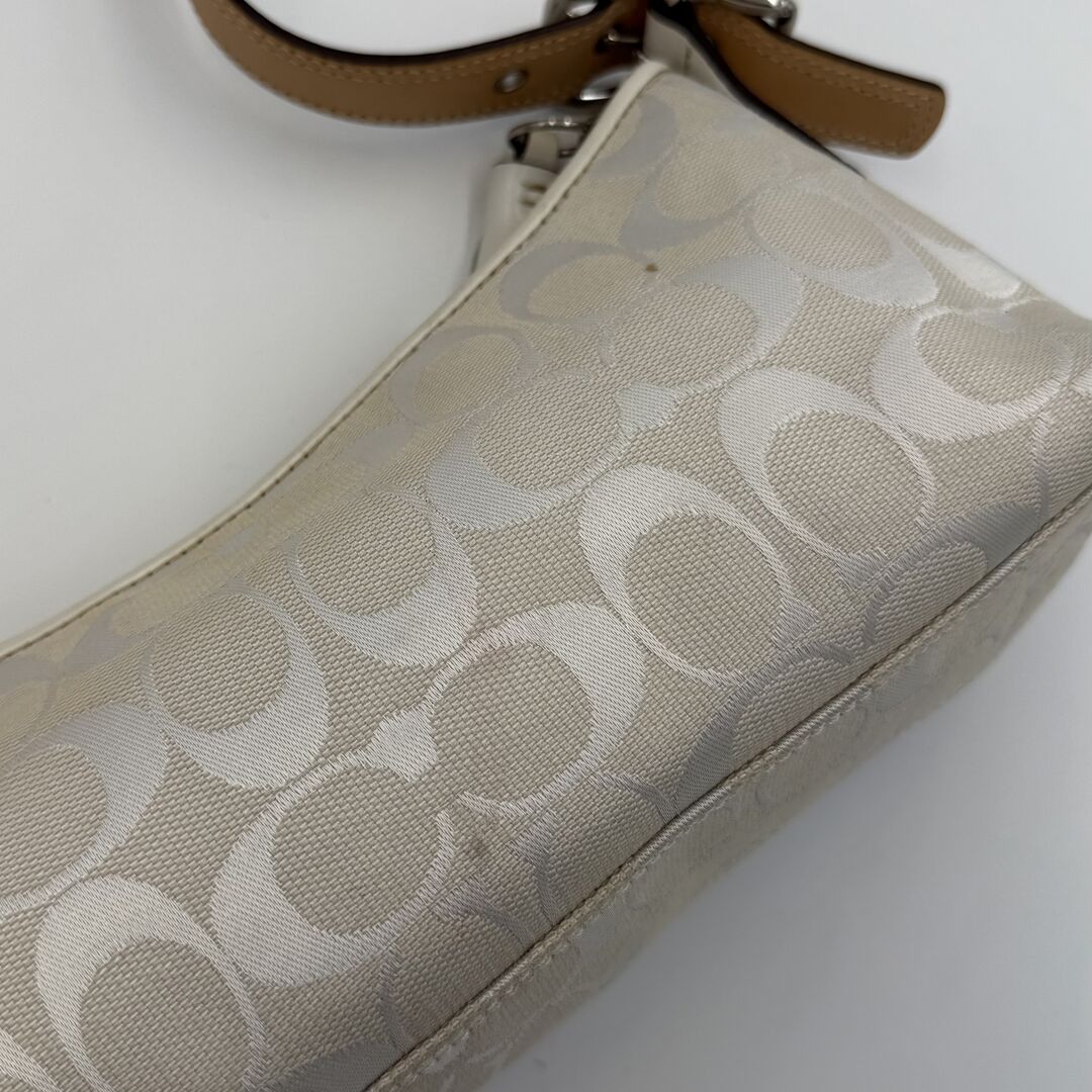 Coach Signature White Baguette Shoulder Bag