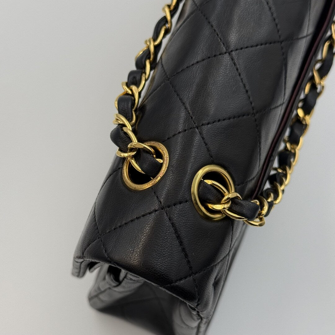90s Chanel Matelasse Double Flap Chain 24K Gold Black Shoulder Bag