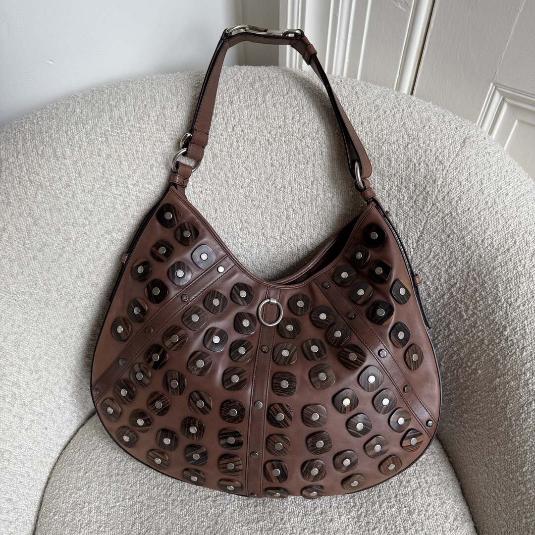 Yves Saint Laurent Studded Hobo Brown Shoulder Bag