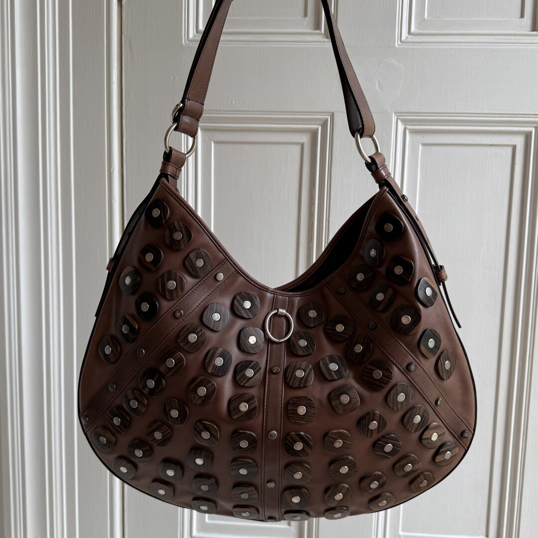 Yves Saint Laurent Studded Hobo Brown Shoulder Bag