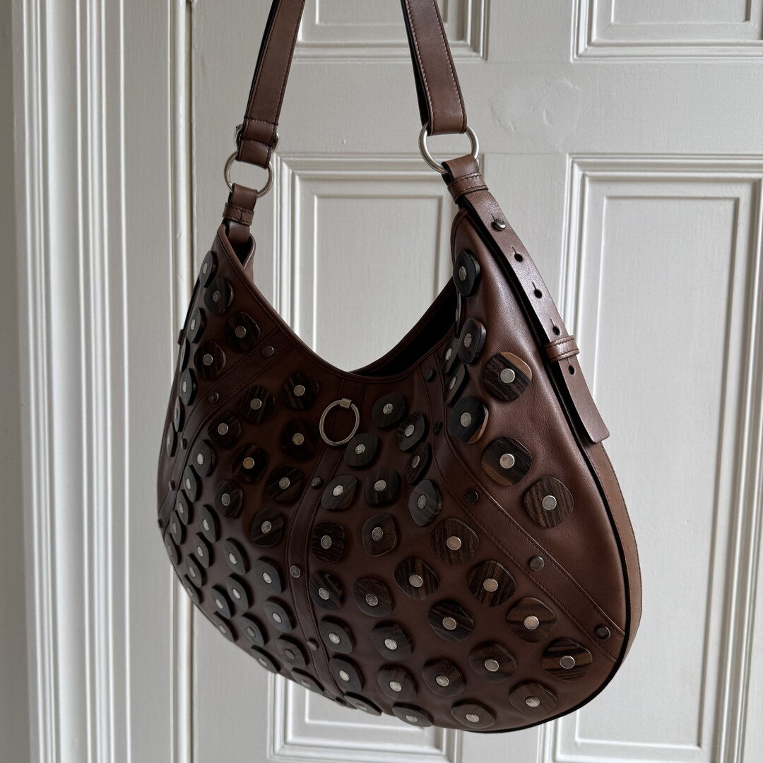 Yves Saint Laurent Studded Hobo Brown Shoulder Bag