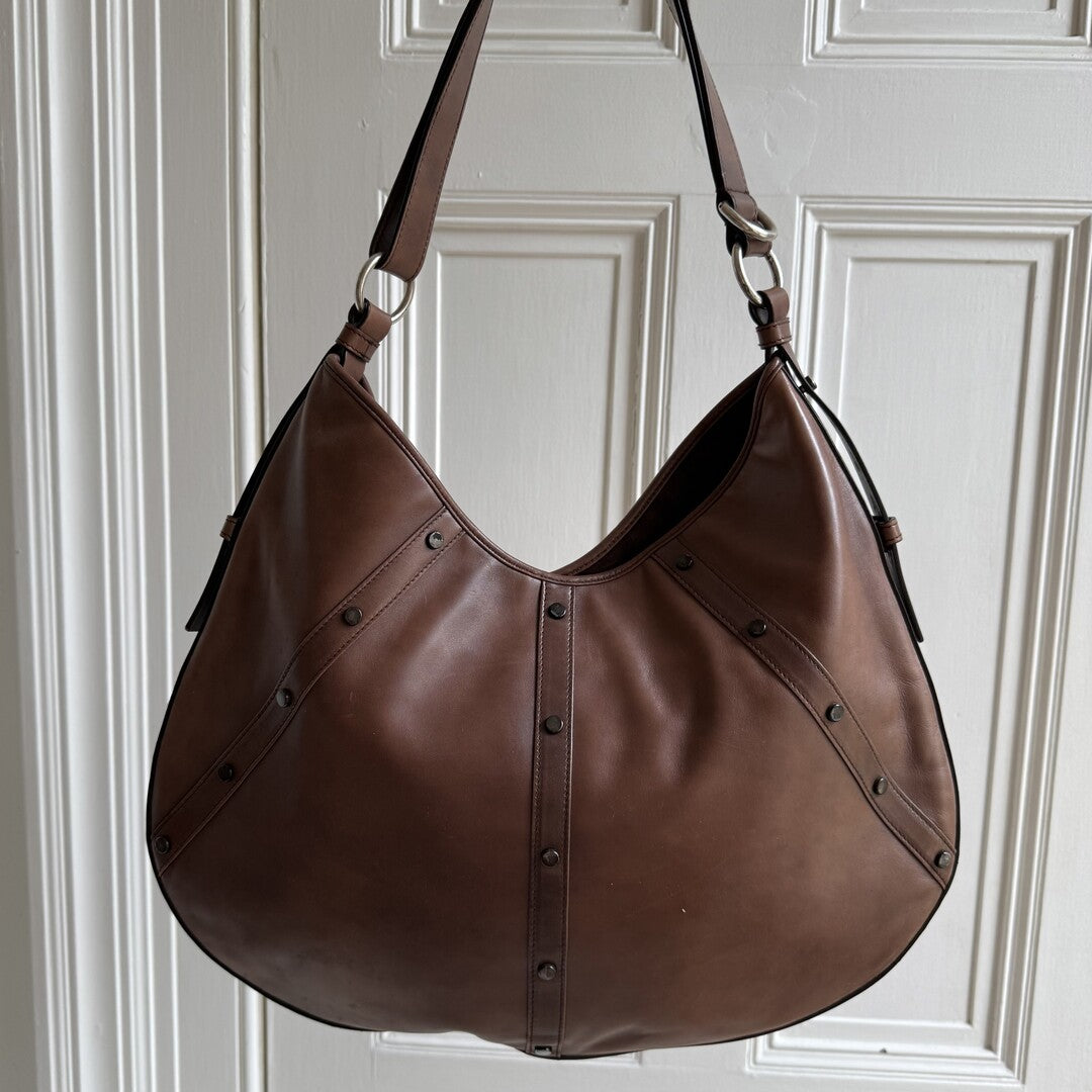 Yves Saint Laurent Studded Hobo Brown Shoulder Bag