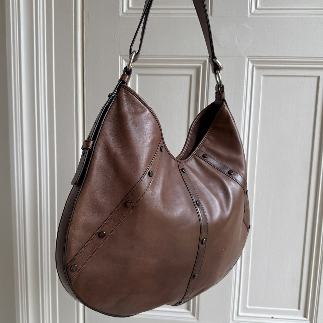 Yves Saint Laurent Studded Hobo Brown Shoulder Bag