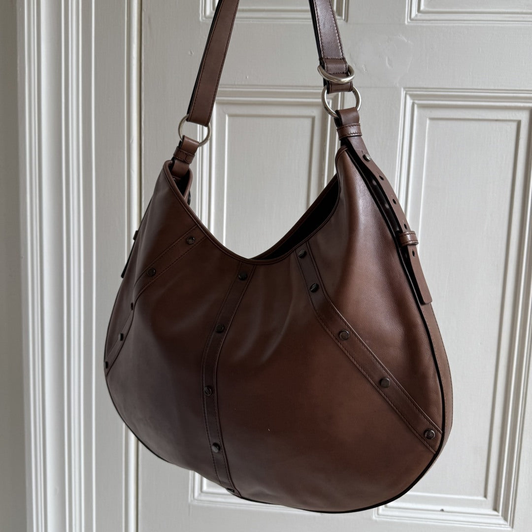Yves Saint Laurent Studded Hobo Brown Shoulder Bag
