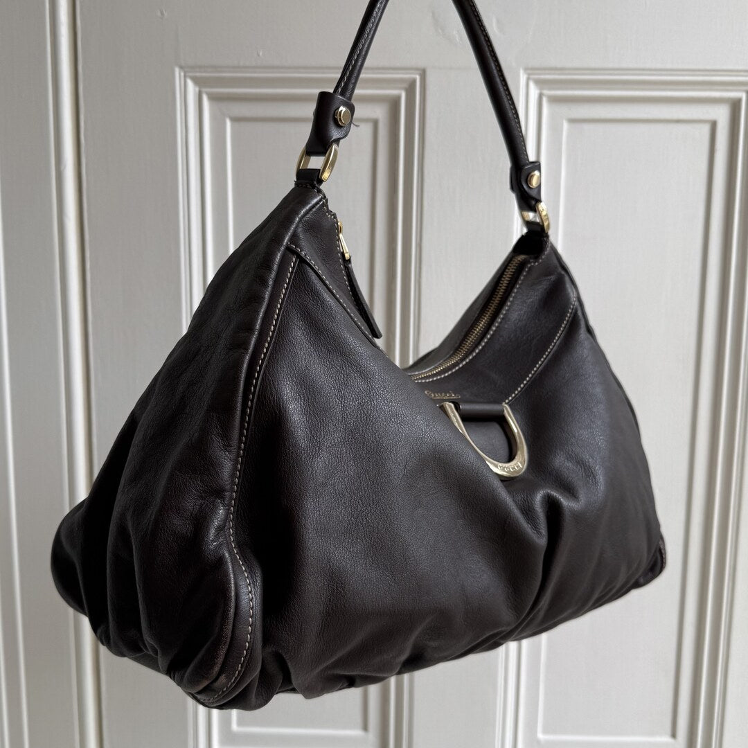 Gucci Abbey Leather Dark Brown Shoulder Bag