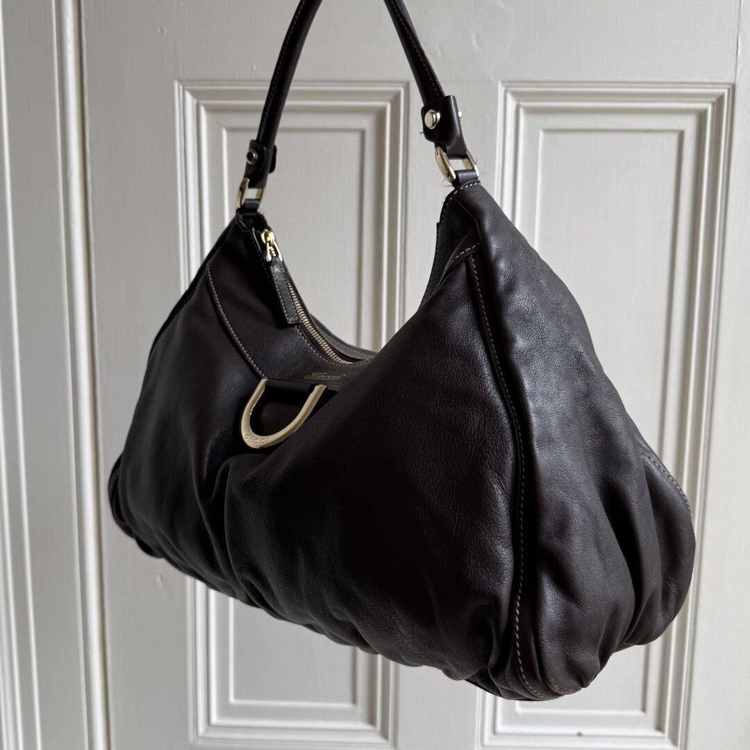 Gucci Abbey Leather Dark Brown Shoulder Bag