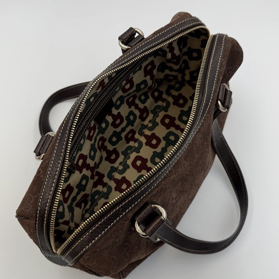 Rare Gucci GG Suede Charmy Boston Brown Shoulder Bag