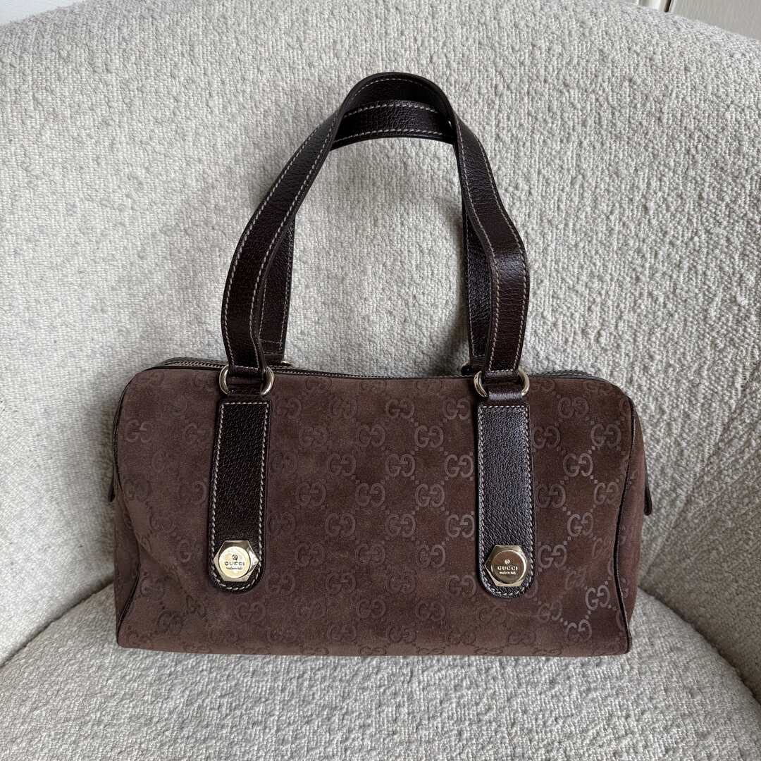 Rare Gucci GG Suede Charmy Boston Brown Shoulder Bag